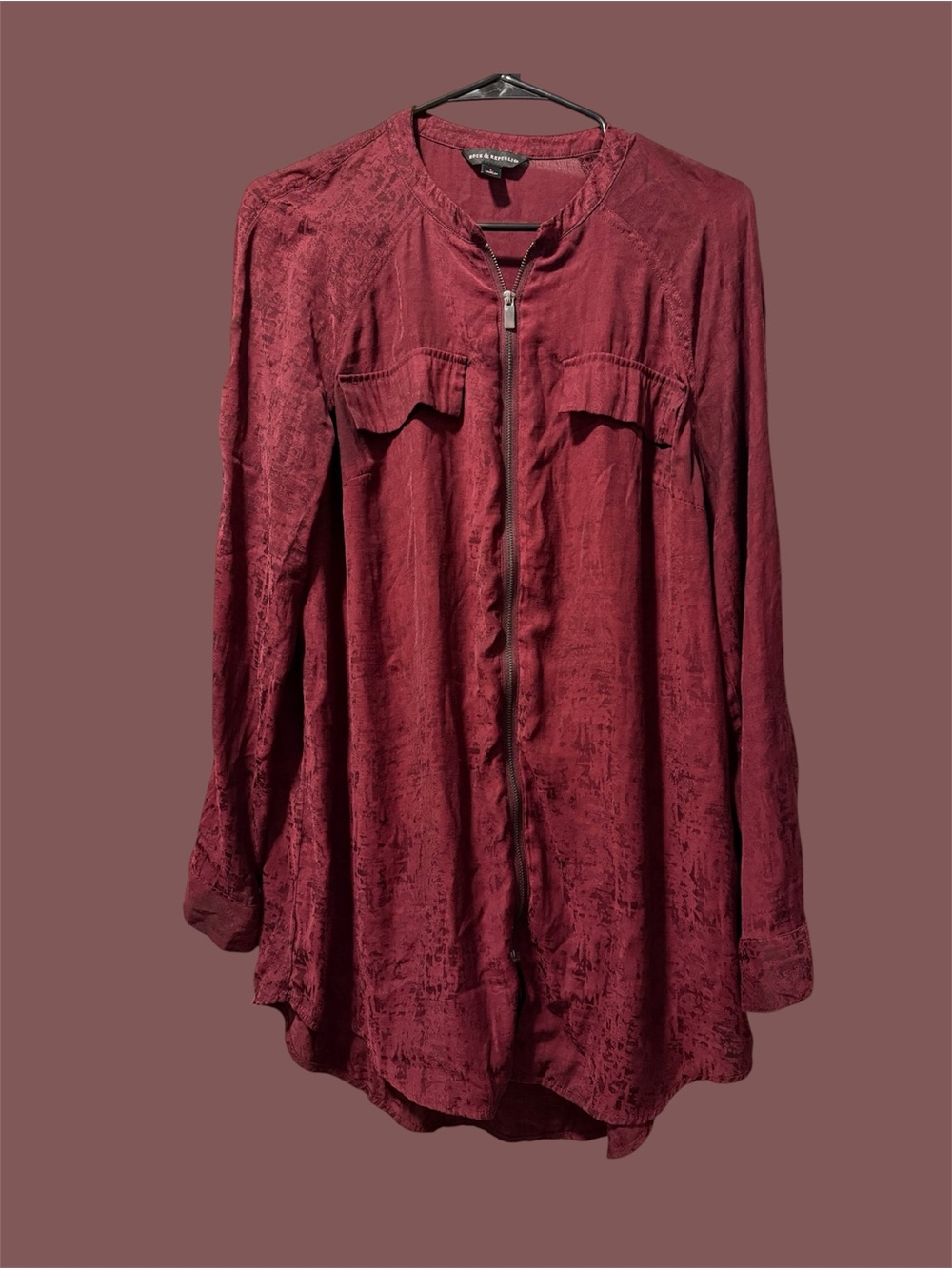 Rock & Republic Burgundy Zip-Front Button Down Shirt